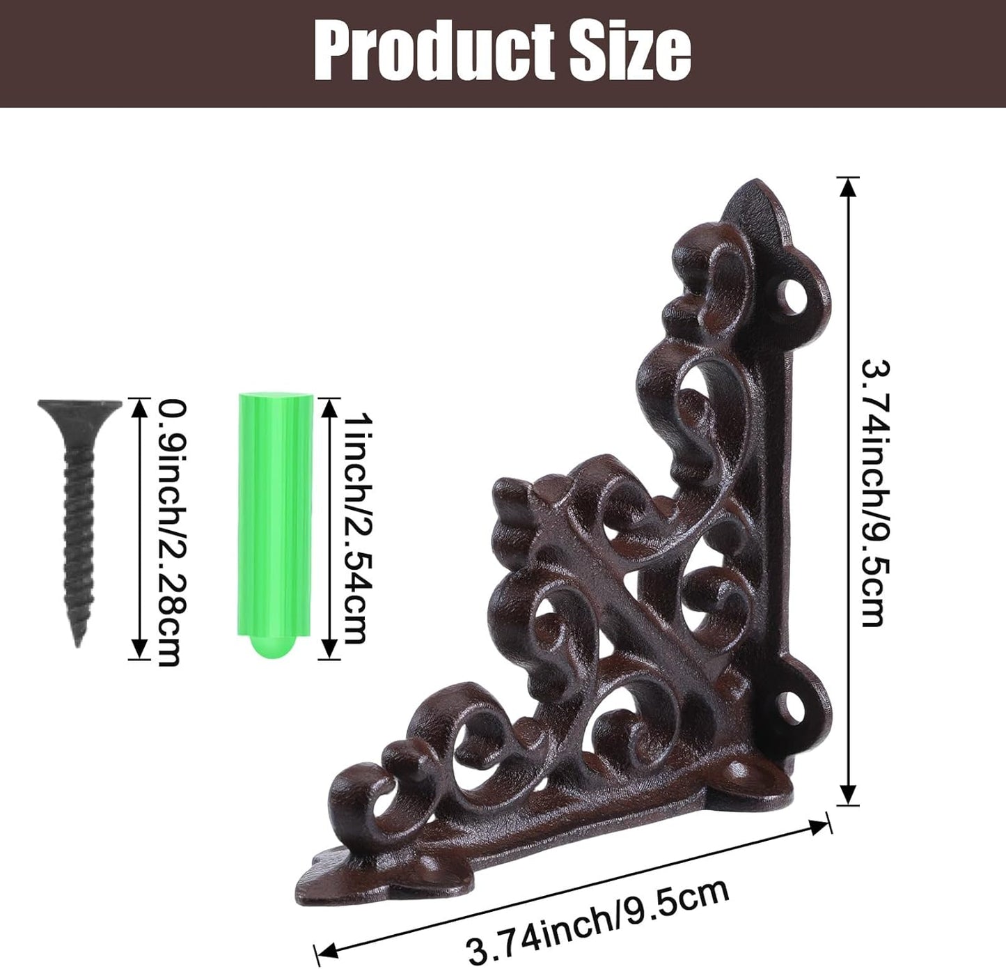 4 Pcs Decorative Shelf Brackets, 3.74x3.74 Inch Cast Iron Heavy Duty Decorative Wall Brackets Supporter, Victorian Style Wall Mounted Floating Shelves