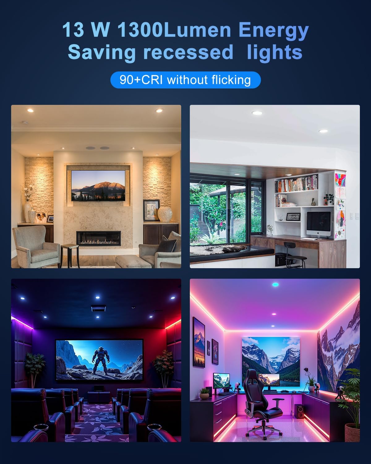 Smart Recessed Lighting 6 Inch, RGBCW Color Changing Smart Can Light Bluetooth Connect, Flicker Free, 13W 1300LM, Dimmable Retrofit Downlight Works with Alexa Voice & App Control, ETL, 6 Pack