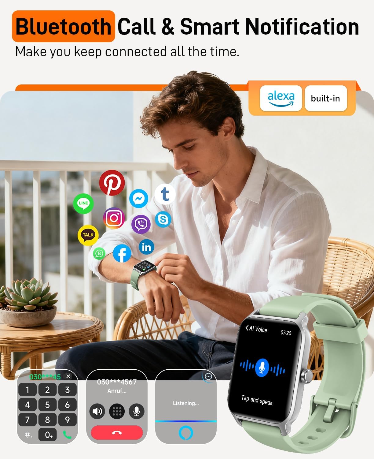 Smart Watches for Women Men, 2026 Smartwatch 1.85''Alexa Fitness Tracker Smart Watch Compatible for Android iPhone with Bluetooth Call (Answer/Make), 3ATM Waterproof Heart Rate/Sleep/SpO2 Monitor 120+
