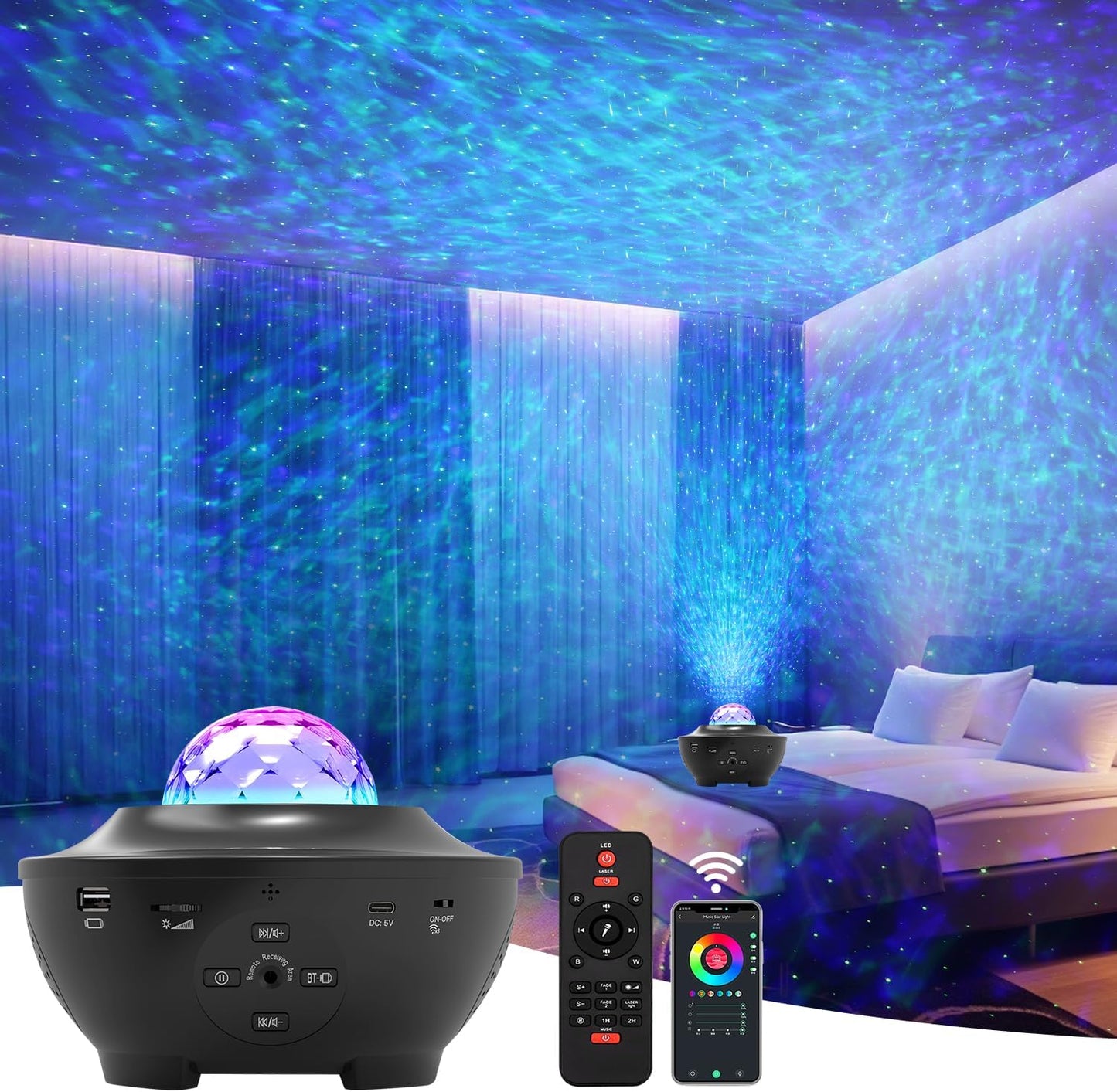 Star Projector Galaxy Light Projector, Ocean Wave Projector for Bedroom with White Noise, Bluetooth Speaker, Timer & Remote Control, Smart WiFi Night Light Projector for Kids Teens