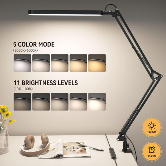 SKYLEO Desk Lamp for Home Office, Eye Comfortable LED Desk Light for Long Hours, Adjustable Swing Arm with Memory Function, Black