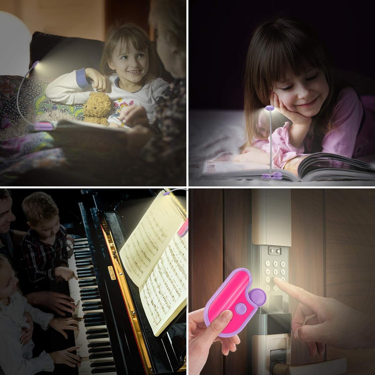 BIGMONAT Book Reading Light for Kids - Rechargeable, Portable LED Reading Lamp with Rotary Neck, Clip-on Light in Bed (Purple)