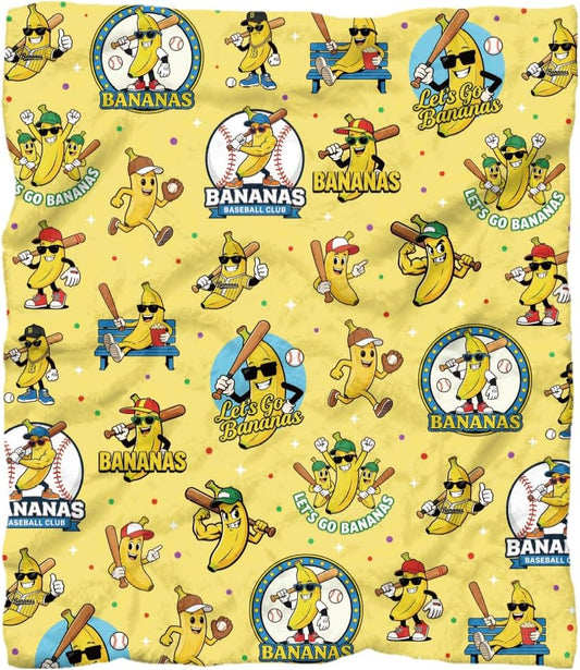 WADORN Banana Baseball Throw Blanket, Cozy Soft Funny Banana Throw Blanket Fuzzy 500GSM Flannel Fleece Blankets Plush Cute Bananas Lover Gifts for Office Living Room Sofa Bed Couch Chairs, 59x51”