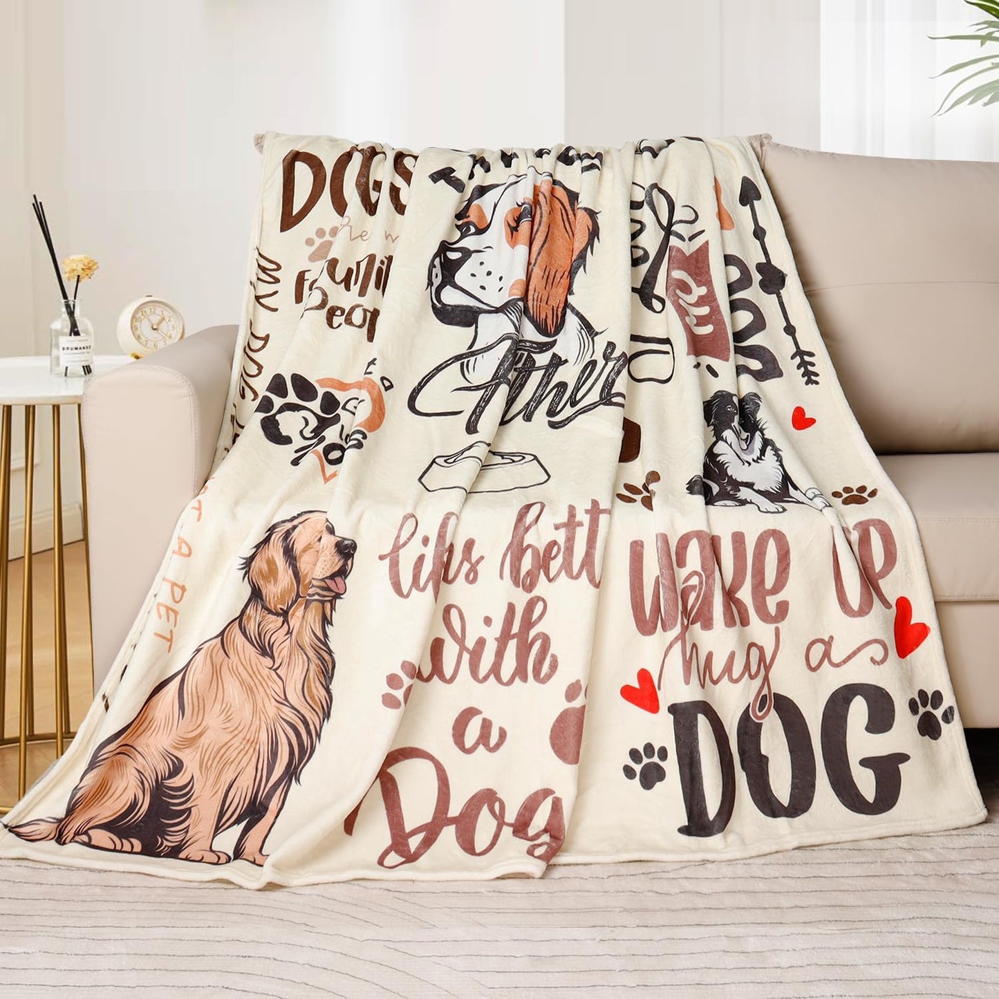 Dog Throw Blanket Cute Dog Animal Pattern Blanket Ultra Soft Flannel Fleece Blankets Lightweight Cozy Fluffy Plush Blanket for Bed Couch Sofa 50" X 60"