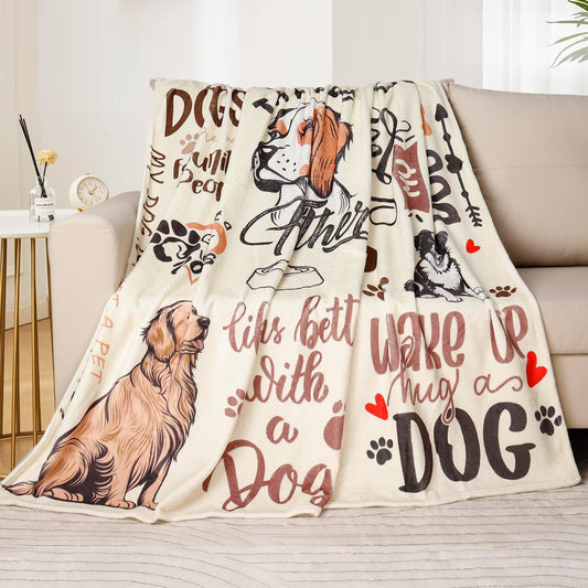 Dog Throw Blanket Cute Dog Animal Pattern Blanket Ultra Soft Flannel Fleece Blankets Lightweight Cozy Fluffy Plush Blanket for Bed Couch Sofa 50" X 60"