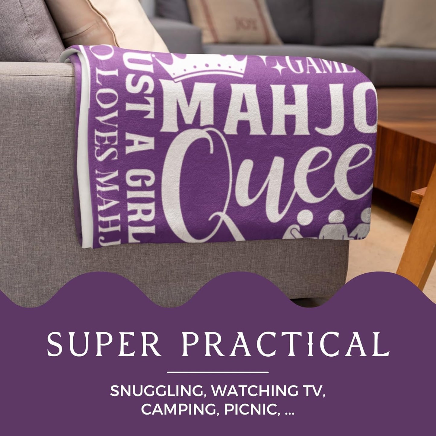 Mahjong Gifts for Women, Funny Mahjong Flannel Throw Blanket for Mahjongg Lovers, 50 x 65 Inch, Skin Friendly, Novelty Mahjongg Throw Blanket - Purple