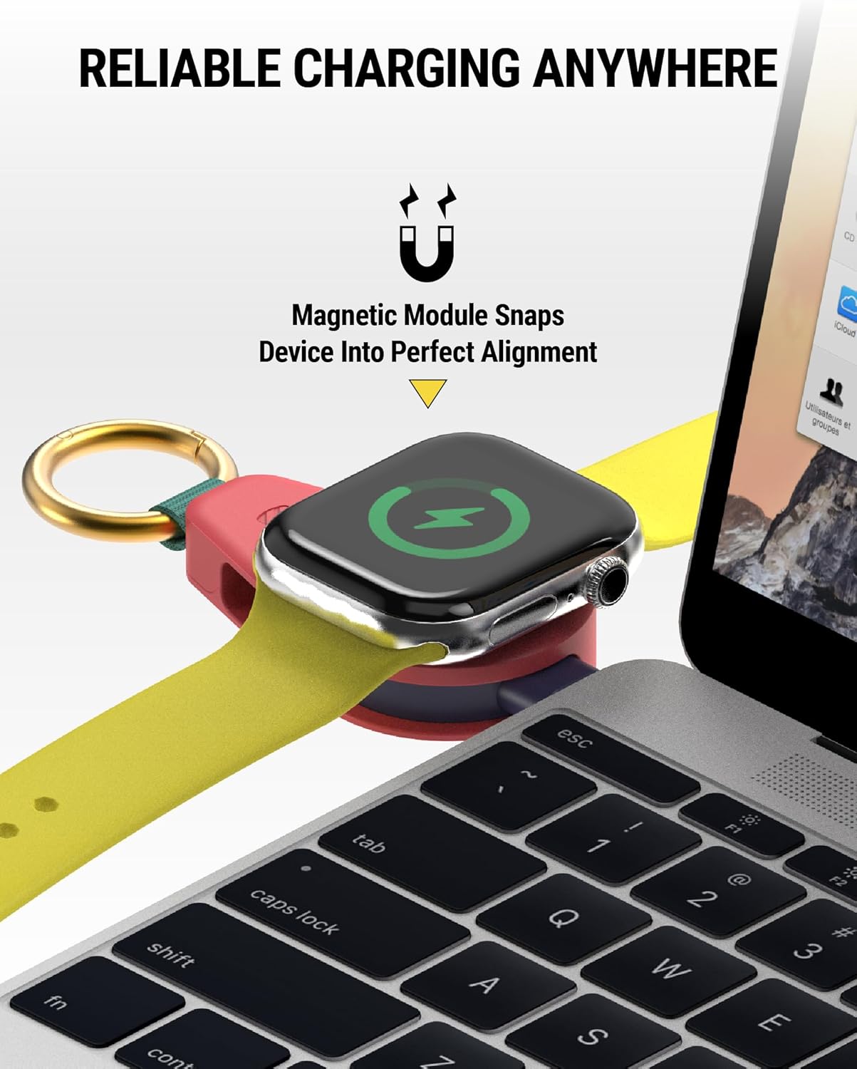 Scosche Fast Charging USB-C Powered Plug-in Travel Charger for Apple Watch, Portable Magnetic Charger Keychain for iWatch Compatible with Apple Watch Series 10/9/8/7/6/5/4/3/2 Ultra 2/SE, Sunset Coral