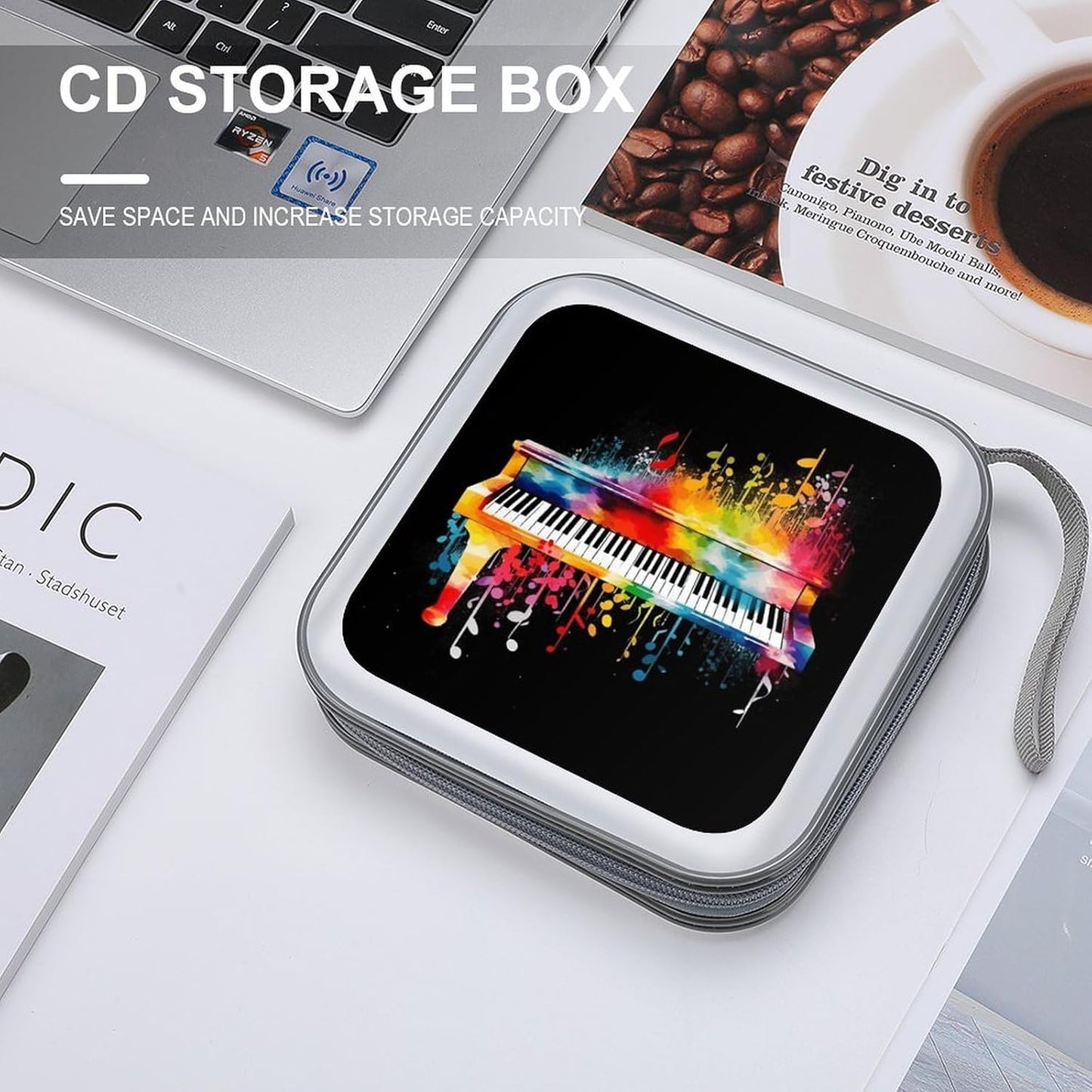 Colorful Piano Keyboard Music Note CD Case 40 Capacity Case Zipper CD Collection Bag with Handles Cover DVD Storage Hard Plastic DVD Disc Cases Storage Binder for Car Home Office Travel