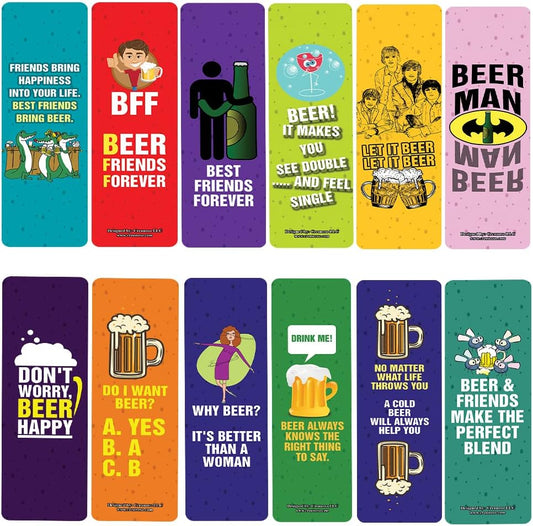 Creanoso Funny Beer Friends Bookmarks (2-Sets X 6 Cards) – Daily Inspirational Card Set – Interesting Book Page Clippers – Great Gifts for Adults and Professionals