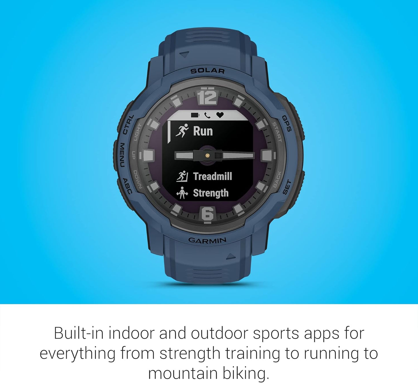 Garmin Instinct Crossover Solar, Rugged Hybrid Smartwatch with Solar Charging Capabilities, Analog Hands and Digital Display, Tidal Blue