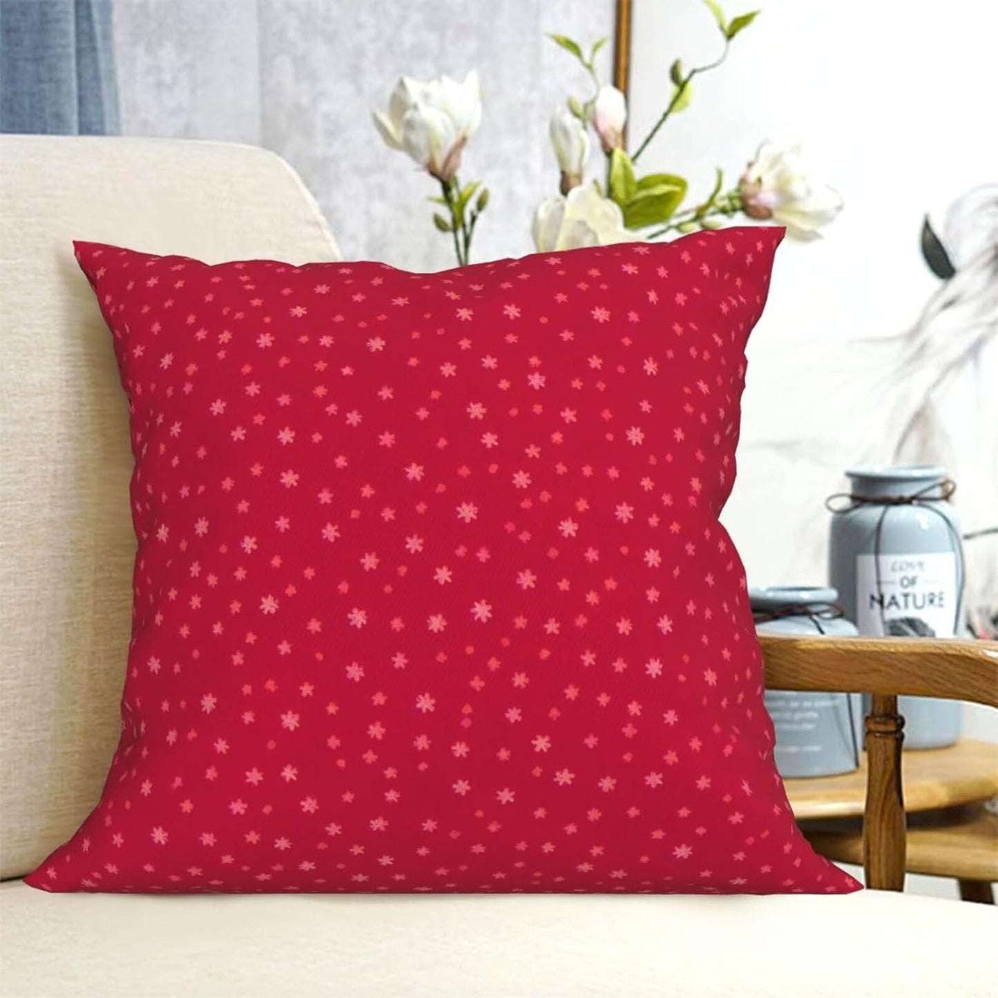 All-Season Square Pillow Covers 18"X18", Xmas Snowflake, Decorative Throw Pillow Covers for Sofa Bed Couch, Hidden Zipper Cushion Cover, Square Lumbar & Accent Pillowcases for Home Decor