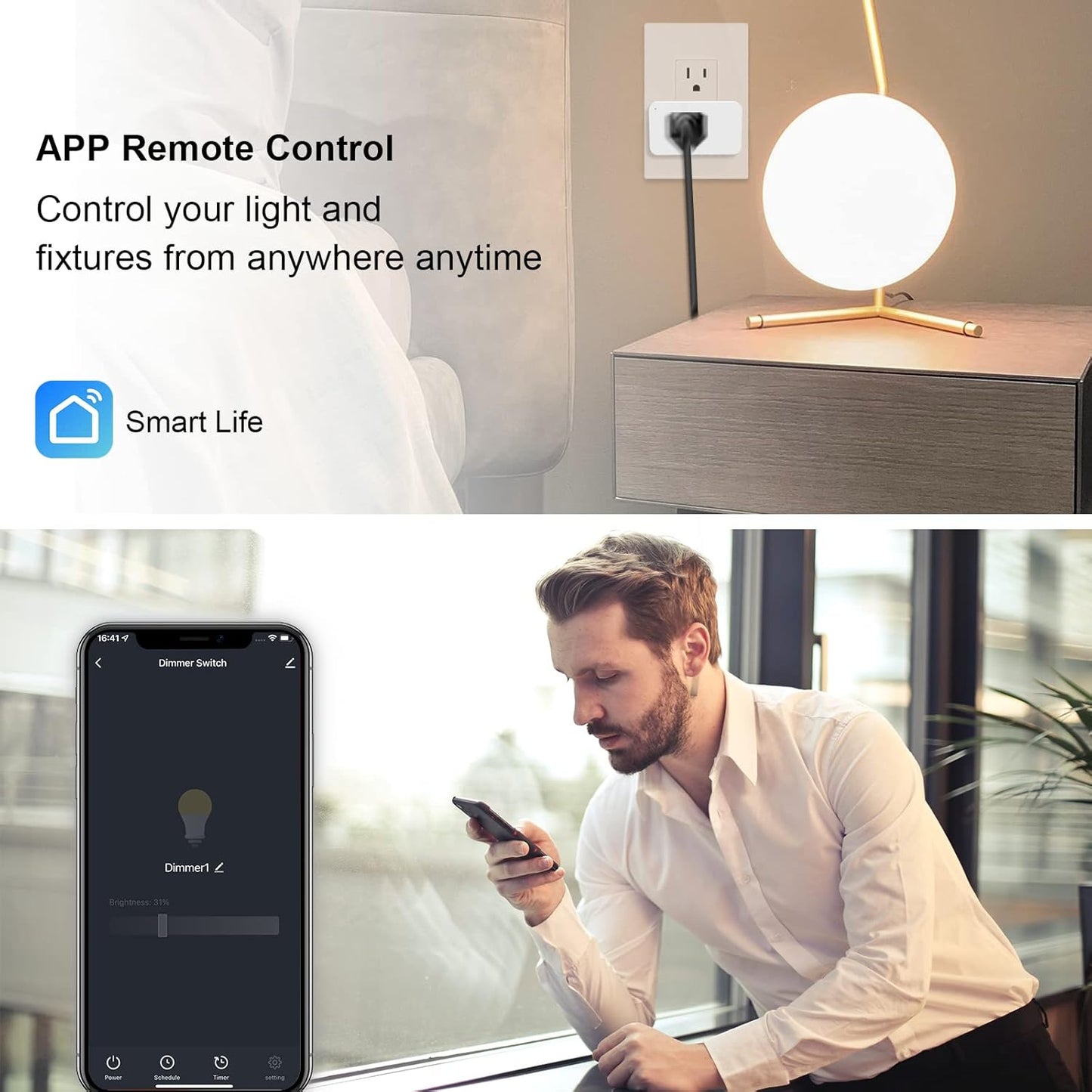 WiFi Dimmer Smart Plug Compatible with Alexa Google Home for Voice Control Mini Smart Outlet Socket with Timer Wireless Remote Control Max Power 300W, No Hub Required, 2.4GHz 1 Pack