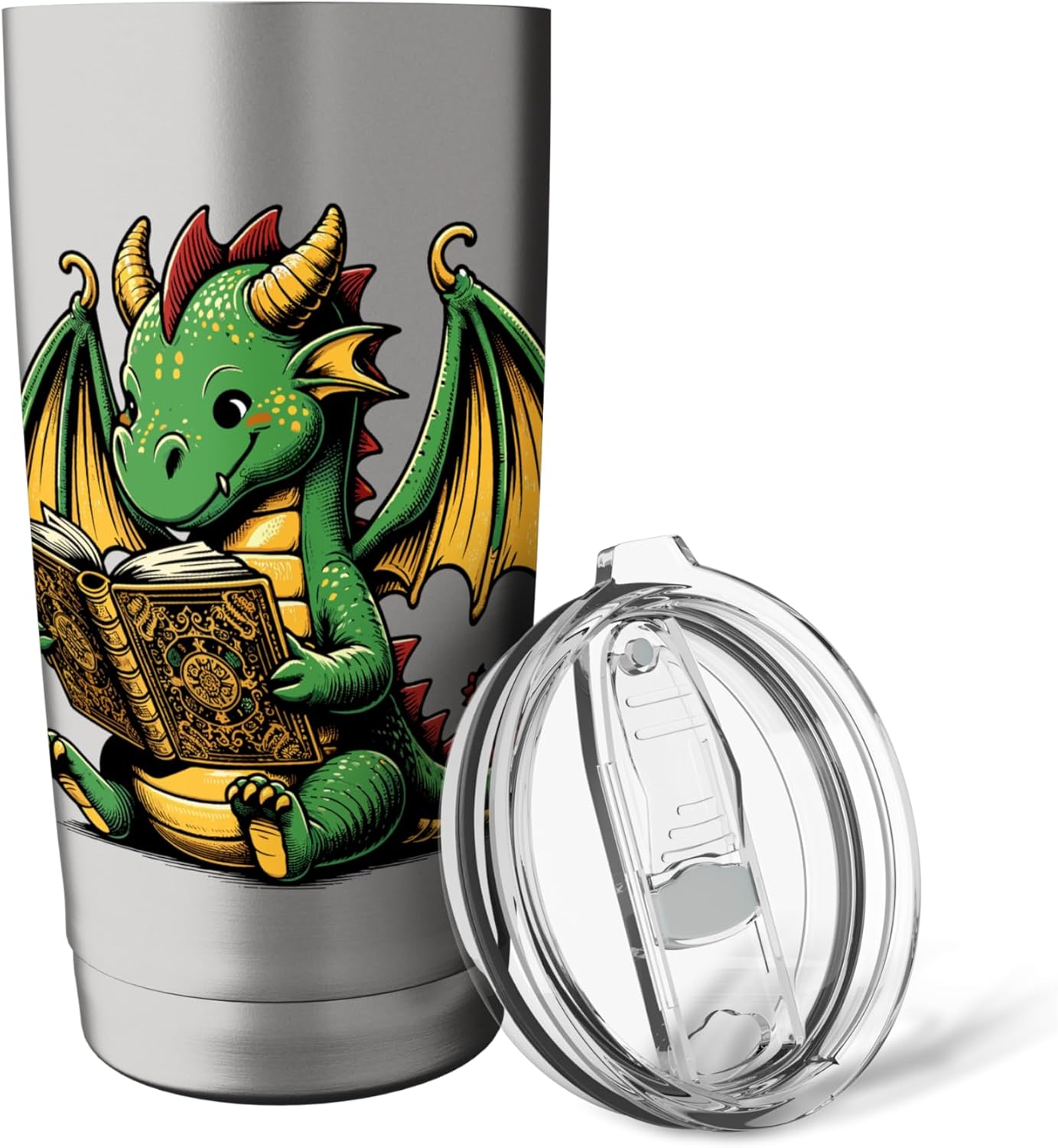 Dragon Reading Book Bookworm Books Dragon Lover Learning Stainless Steel Insulated Tumbler