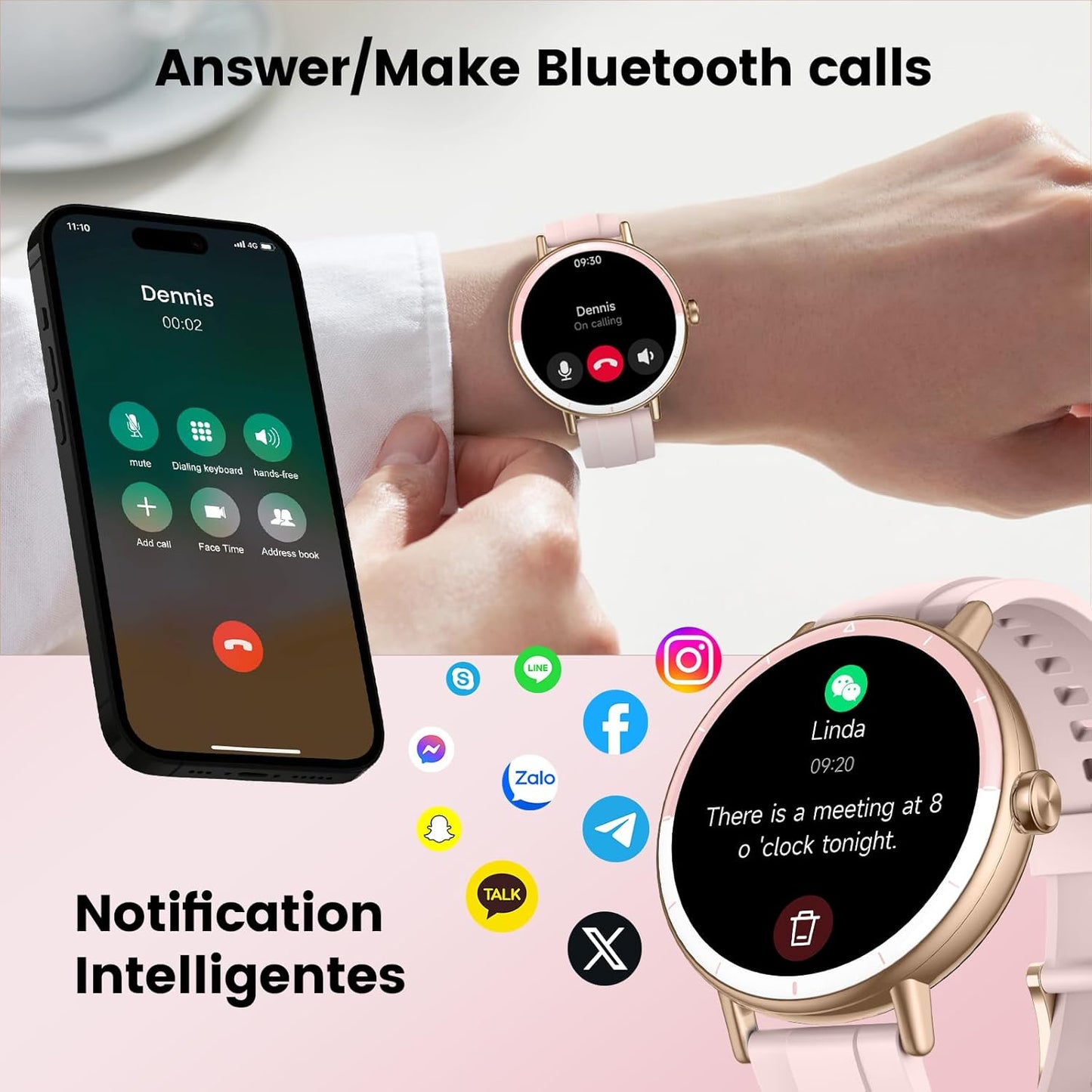 Smart Watches for Women, 1.27" HD Fitness Tracker with Bluetooth Calls(Answer&Make) IP68 Waterproof Smartwatch Compatible IOS/Android, 100+ Sport Modes Watch with Heart Rate/Sleep Monitor Pedometer