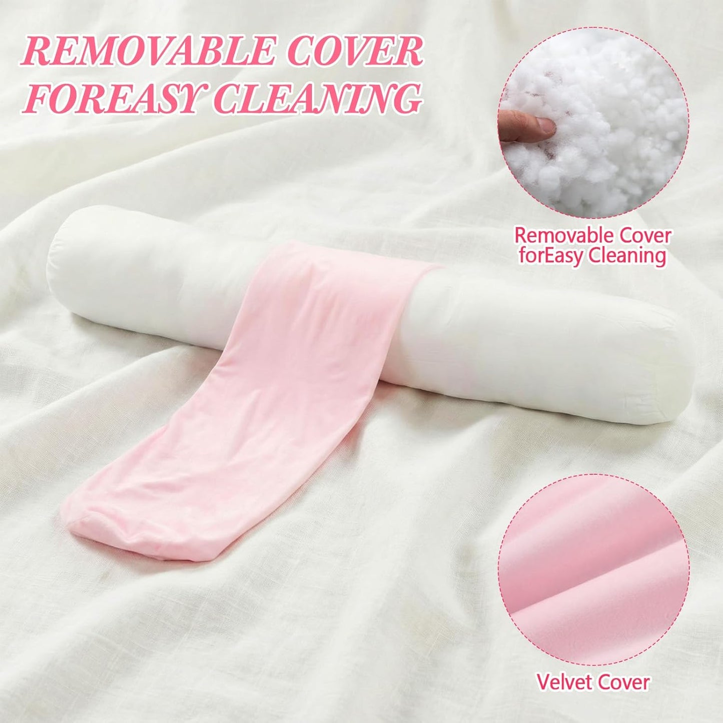 Chunful Body Pink Pillow for Adults 47" x 7.87" Long Lumbar Bolster Pillow with Removable Flannel Cover Pink Round Body Roll Cylinder Cushion for Bed Sofa Sleeping Lumbar Support