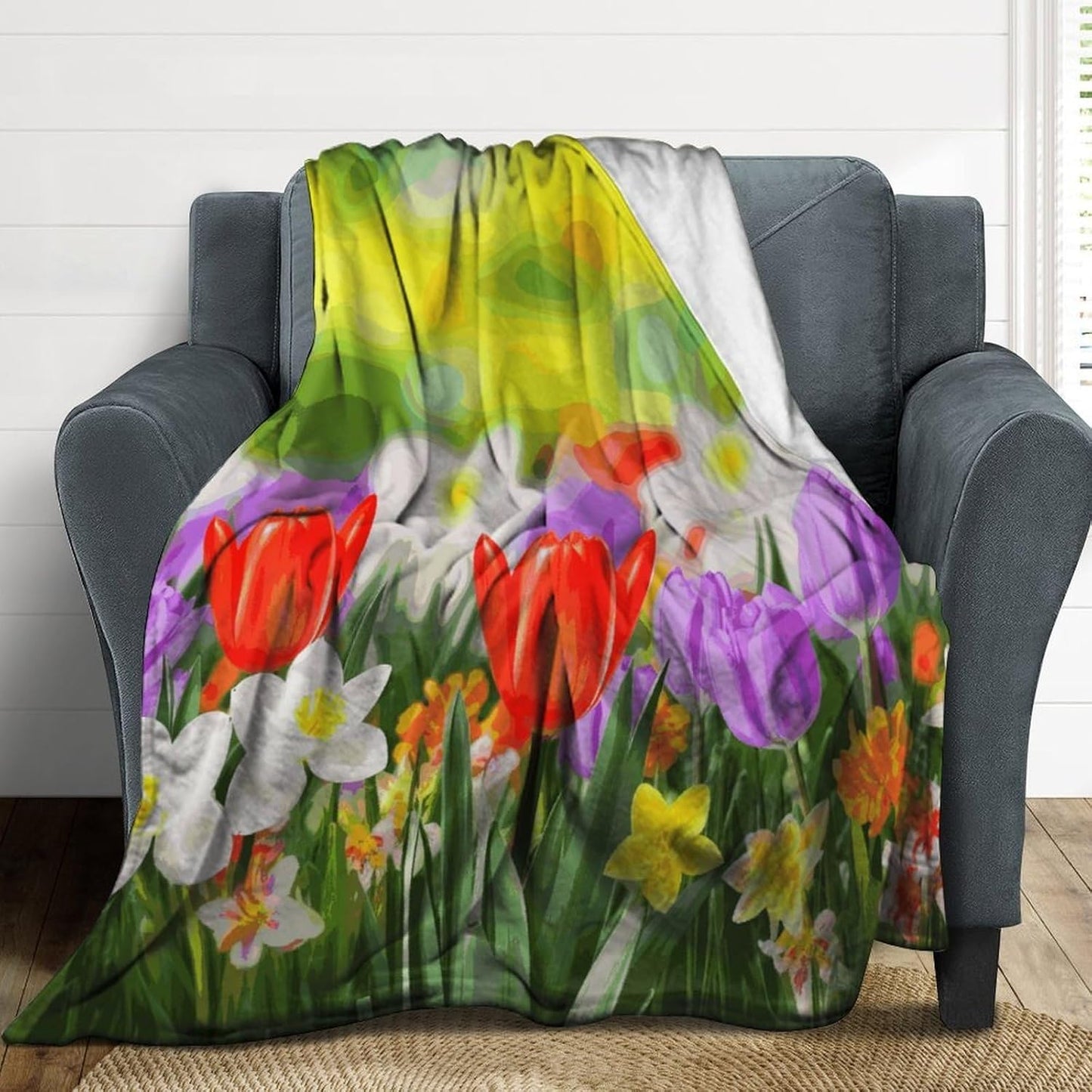 Spring Flowers Blanket Super Soft Lightweight Throw Blanket Cute Cozy Warm Bed Blanket Decorative Fuzzy Blanket All-Season Home Decor Gift for Sofa Couch Living Room 40"*50" （100 * 130cm）