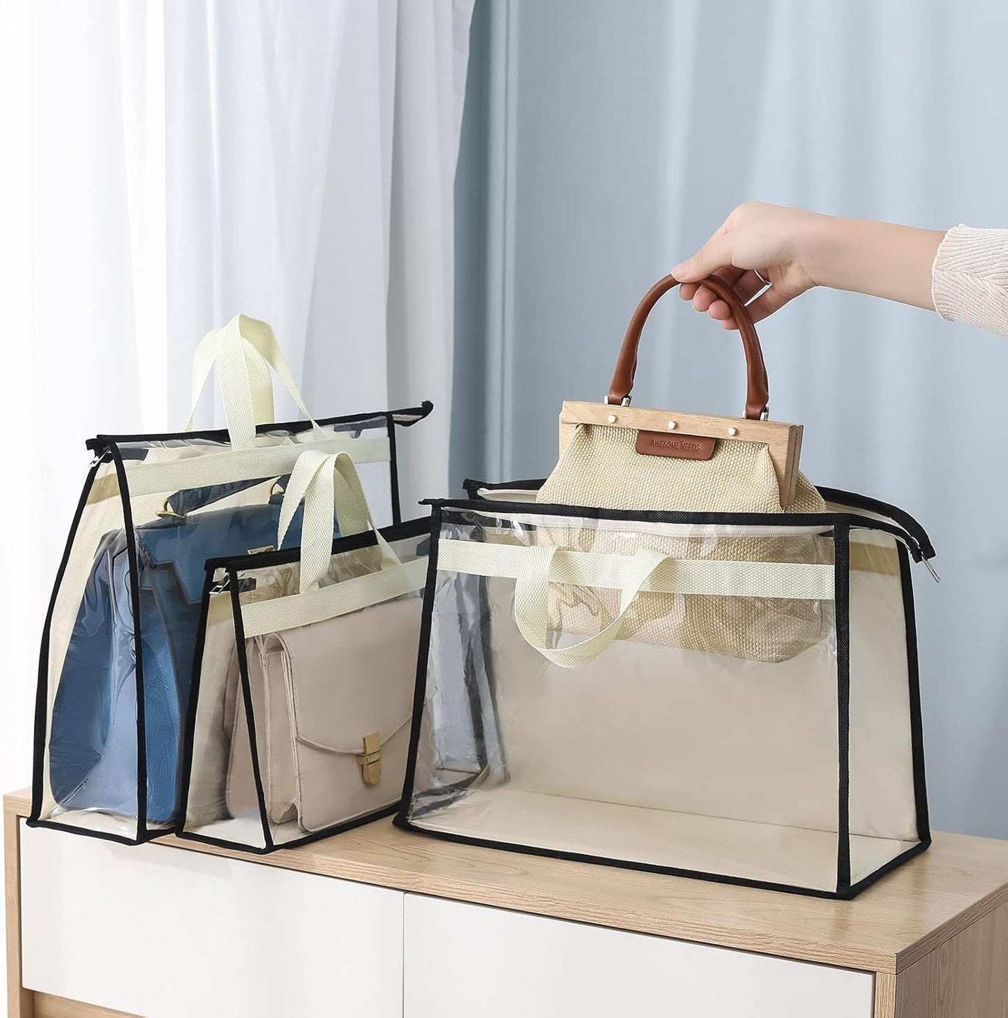 Interesse 9 Pack Dust Bags for Handbags, Clear Handbag Storage, Purse Storage Organizer for Closet, Purse Cover Hanging Closet Organizer with Zipper