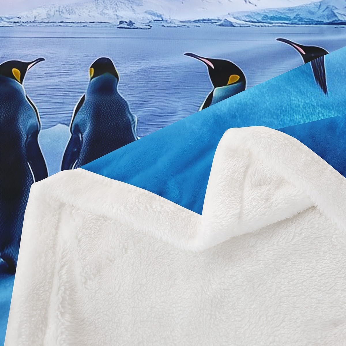 Feelyou Penguins Fleece Throw Blanket Twin 60"x80" Aurora Plush Blanket Cartoon Penguin Sherpa Blanket Ocean Blue Fuzzy Blanket Room Decor Small Animall Flannal Blanket