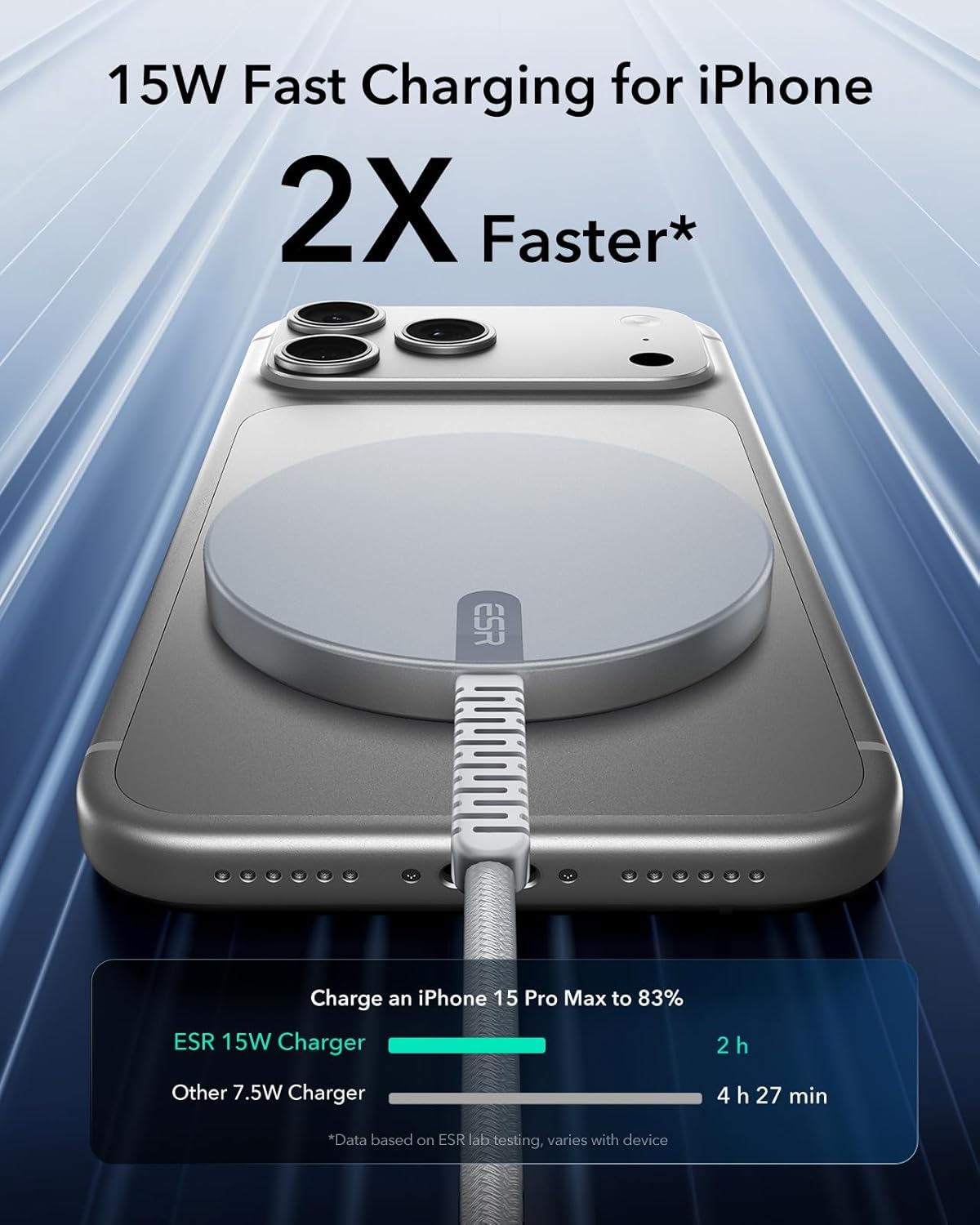 ESR for Magsafe Charger, 15W Wireless Charger, Wireless Charging Pad for iPhone 15/14/13/12, AirPods 4/3/Pro/Pro 2, Galaxy S25, Strong Magnetic Charging Pad with Type-C Cable, Silver