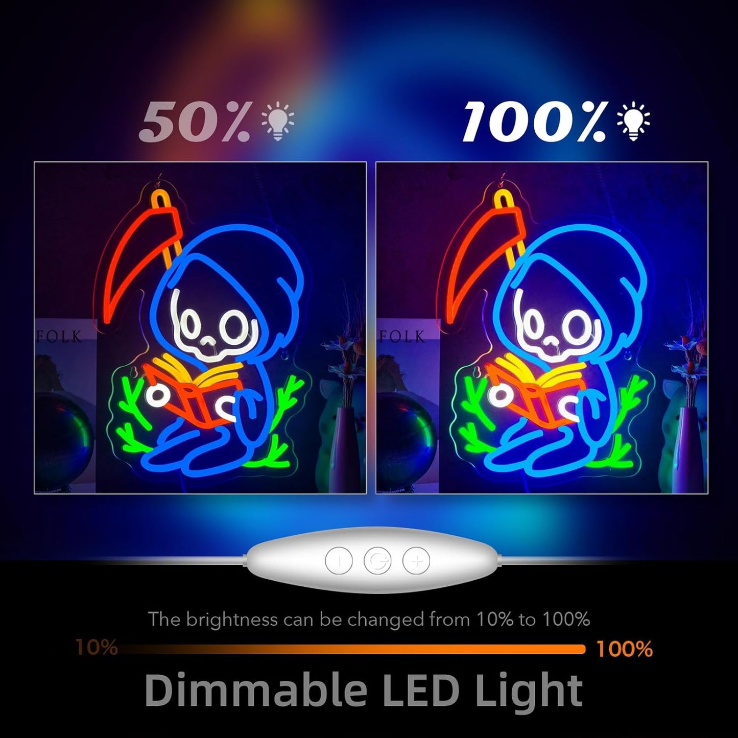 Ghost Reads Book Neon Sign Read Books and Be Kind Neon Signs for Wall Decor Reads Books USB Dimmable LED Lights for Student Suitable for Classroom Bookstore Library Museum Study Room Gift for Teen Boys Girls Christmas