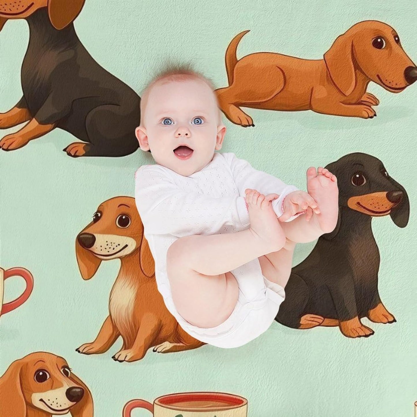Cute Coffee Dachshund Throw Blanket for Couch Bed Plush Cozy Fuzzy Flannel Blanket for All Season 55"x70"