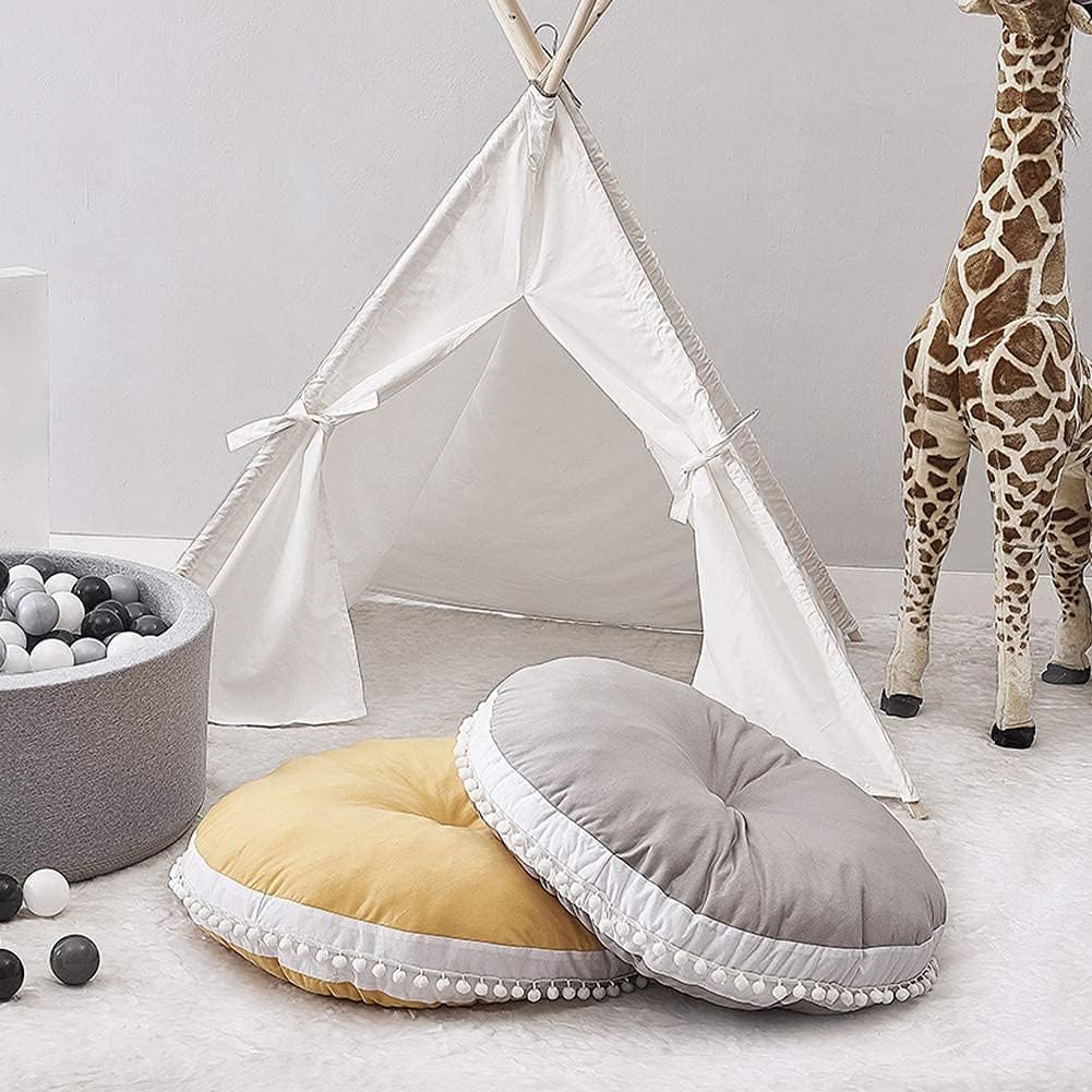 Large Kids Floor Cushion Seating, Circle Kids Floor Pillow for Children, Round Playroom Pillows Reading Nook Big Pillow, Oversized Pillow Mat for Kid Seating Teepee Nursery Canopy, Grey