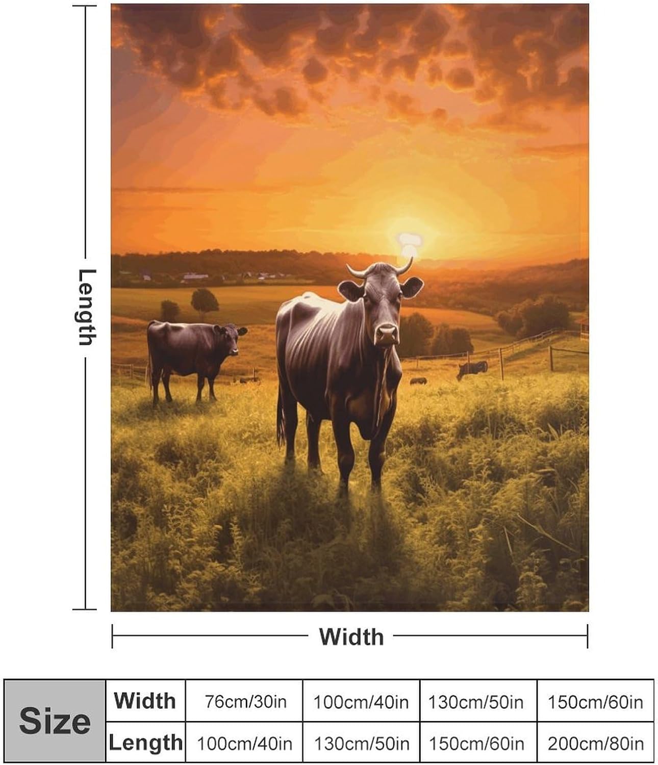Cow and Sun Orange Sky Throw Blanket for Couch Super Soft Warm Lightweight Throw Blankets Cozy Flannel Bed Blanket Cute Decorative Blankets for All Seasons Home Decor Gift 30"*40"（76 * 100cm）