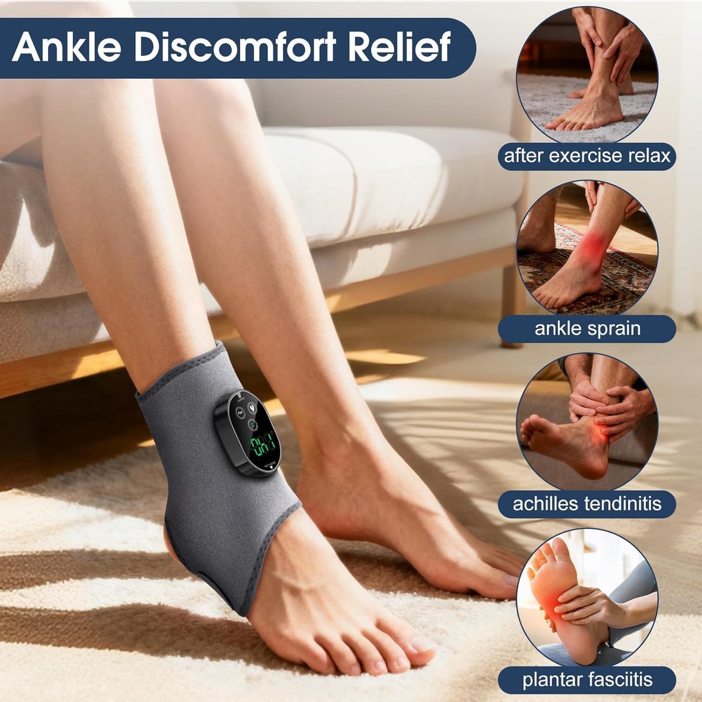 Cordless Foot & Ankle Massager with Heating Pad - 3 Massage & 6 Heat Modes for Pain Relief, Neuropathy, Plantar Fasciitis & Improved Circulation, Rechargeable, Gray