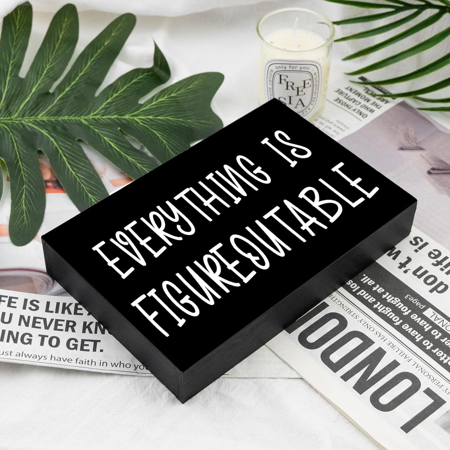 Everything Is Figureoutable Office Decorations For Work Cubicle Decor Funny Office Inspirational Gifts For Women Men Wooden Decoration Plaque Motivational Desk Decor