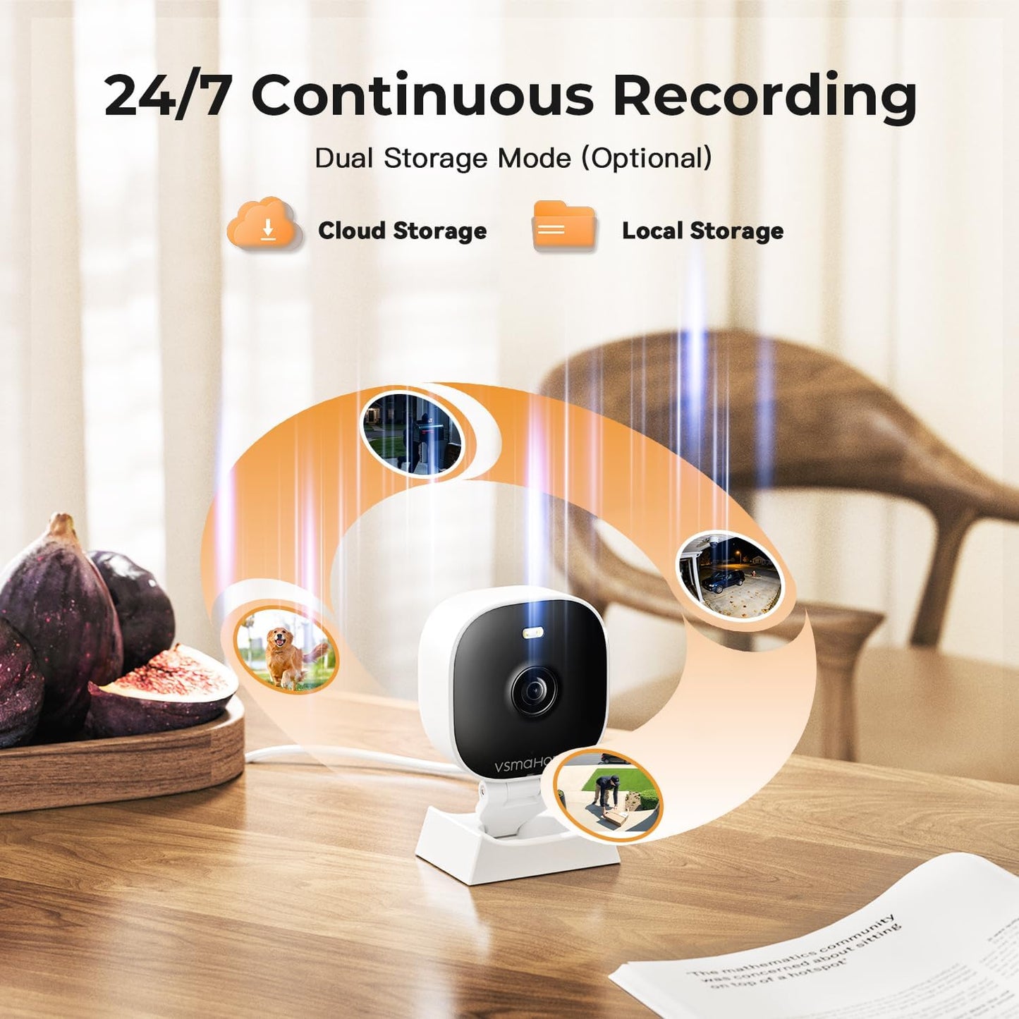 2K Cameras for Home Security,Indoor/Outdoor for Baby/Elder/Pet Monitoring with Phone app,Wired Plug&Play,Color Night Vision,2-Way Audio & 24/7 Recording,Support 128G Card ( Not Included),2-Pack