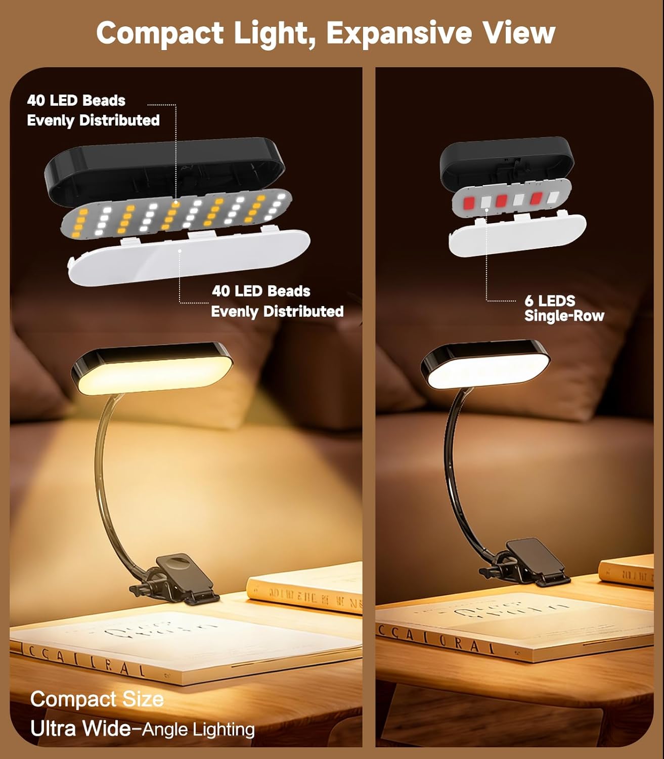 2in1 LED Book Light and Desk Lamp, Clip On Reading Light for Bed & Books, 7.9IN Flexible Gooseneck Video Conference Light, 3 Color Modes Dimmable, Rechargeable Lamp for Laptop, Phone, Study