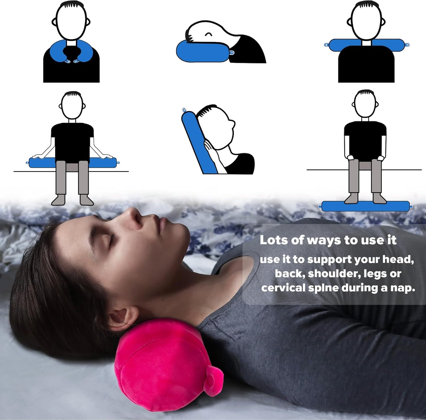 Twist Memory Foam Travel Pillow for Neck, Chin, Lumbar and Leg Support-for Travling on Airplane, Train, Bus or at Home-Adjustable, Bendable Roll Pillow with Washable Soft Cover