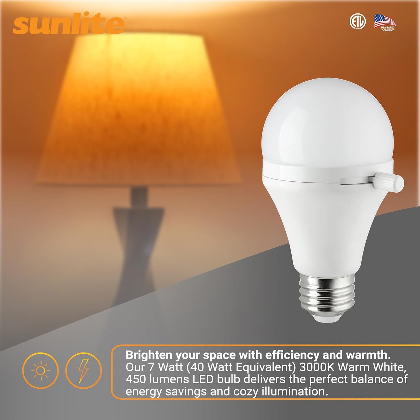 Sunlite ShabBulb, Shabbat Permissible LED Light Bulb, 7 Watt (40 Watt Equivalent) 3000K Warm White