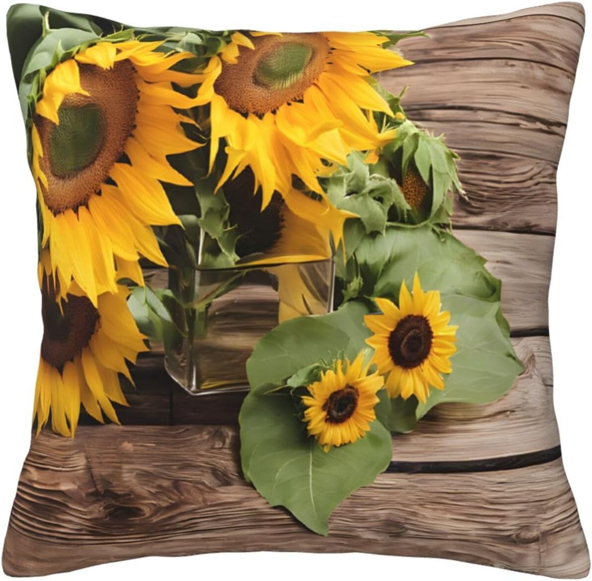 All-Season Square Pillow Covers 18"X18", Three Sunflowers, Decorative Throw Pillow Covers for Sofa Bed Couch, Hidden Zipper Cushion Cover, Square Lumbar & Accent Pillowcases for Home Decor