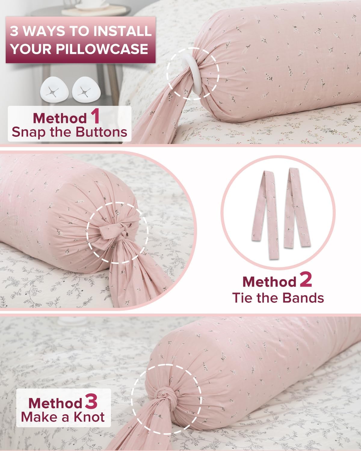 Full Body Pillow for Adults,55 Inch Long Bed Pillow, Candy Round Hugging Bolster, Firm Support for Side Sleepers, Adjustable Height with Washable Cotton Pillowcase, Pink