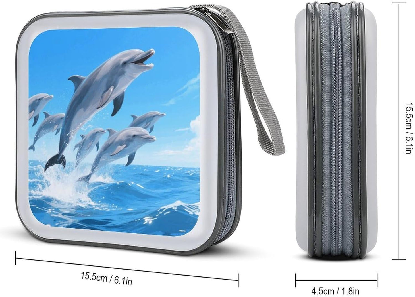 Dolphins CD Case Portable Zipper CD Case 40 Capacity Hard Plastic DVD Cases Holder Large Storage Disc Wallet Bag for Car Home Travel DVD Collection Bag
