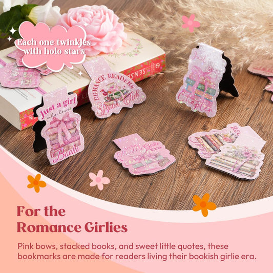 12PCS Glittery Magnetic Bookmarks for Women, Pink Booklovers Theme Funny Magnetic Bookmarks, Magnets Cute Book Marks for Book Lovers Gifts, Cute Gifts for Booklovers Reader Girls
