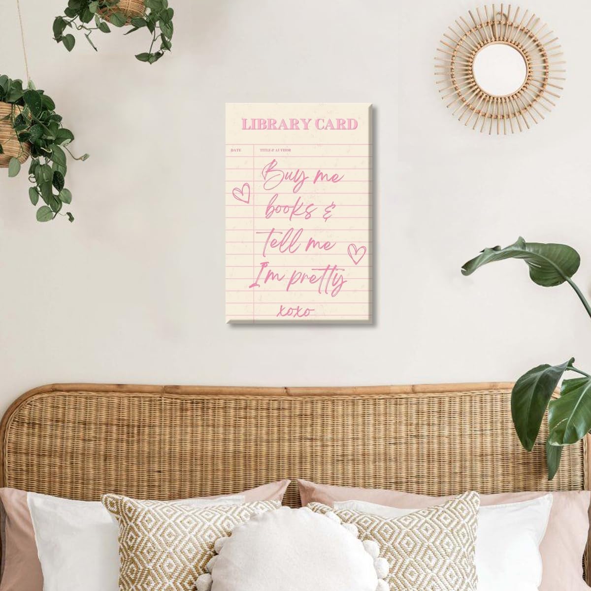 Buy Me Books and Tell Me Im Pretty Wall Art Trendy Library Card Pink Aesthetic Reading Poster Girly Positive Quote Canvas Prints Gift For Book Lovers Classroom Home Wall Decor Unframed16x24inch