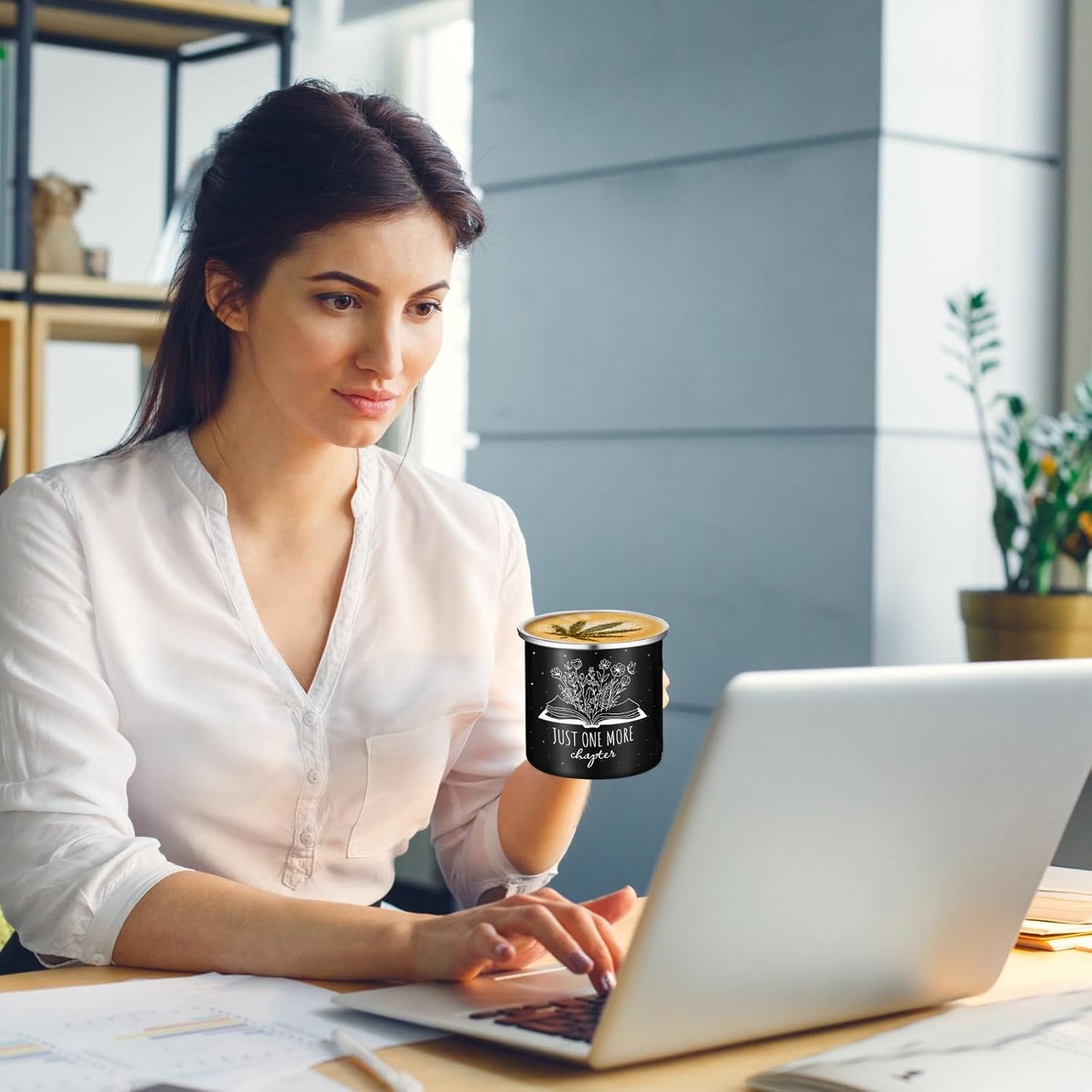 Hushee 6 Pack Book Lovers Gifts Enamel Mugs 12oz Book Coffee Mugs for Women Librarians Coffee Drinking Cups Gift for Bookish Men Writers Reader Library Reading Teacher, 6 Style(Black)
