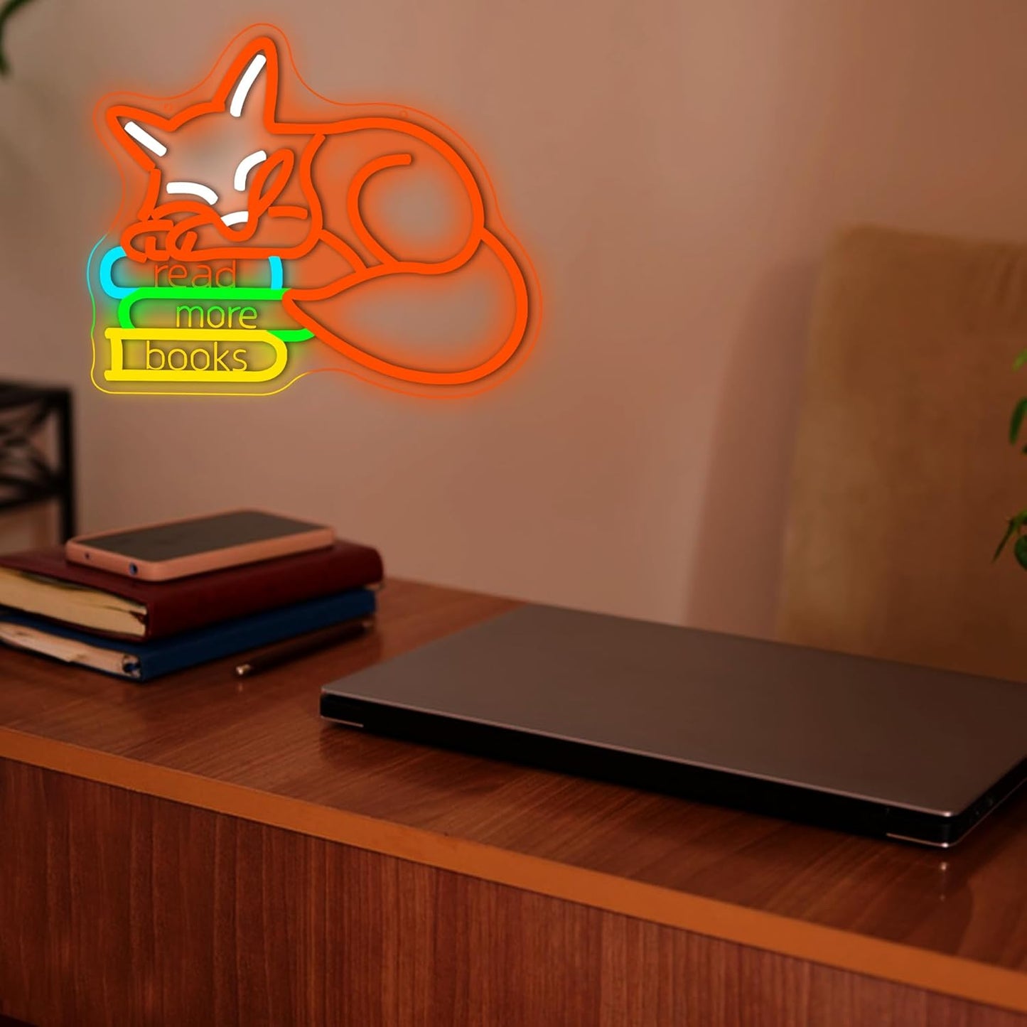 Read More Books Neon Sign for Wall Decor Read Book Neon Light for Classroom Reading Room Dimmable Reading Fox LED Sign for library Study Room Bedroom Party Birthday Gifts Size 14.3 * 11.7 In(TWP347)