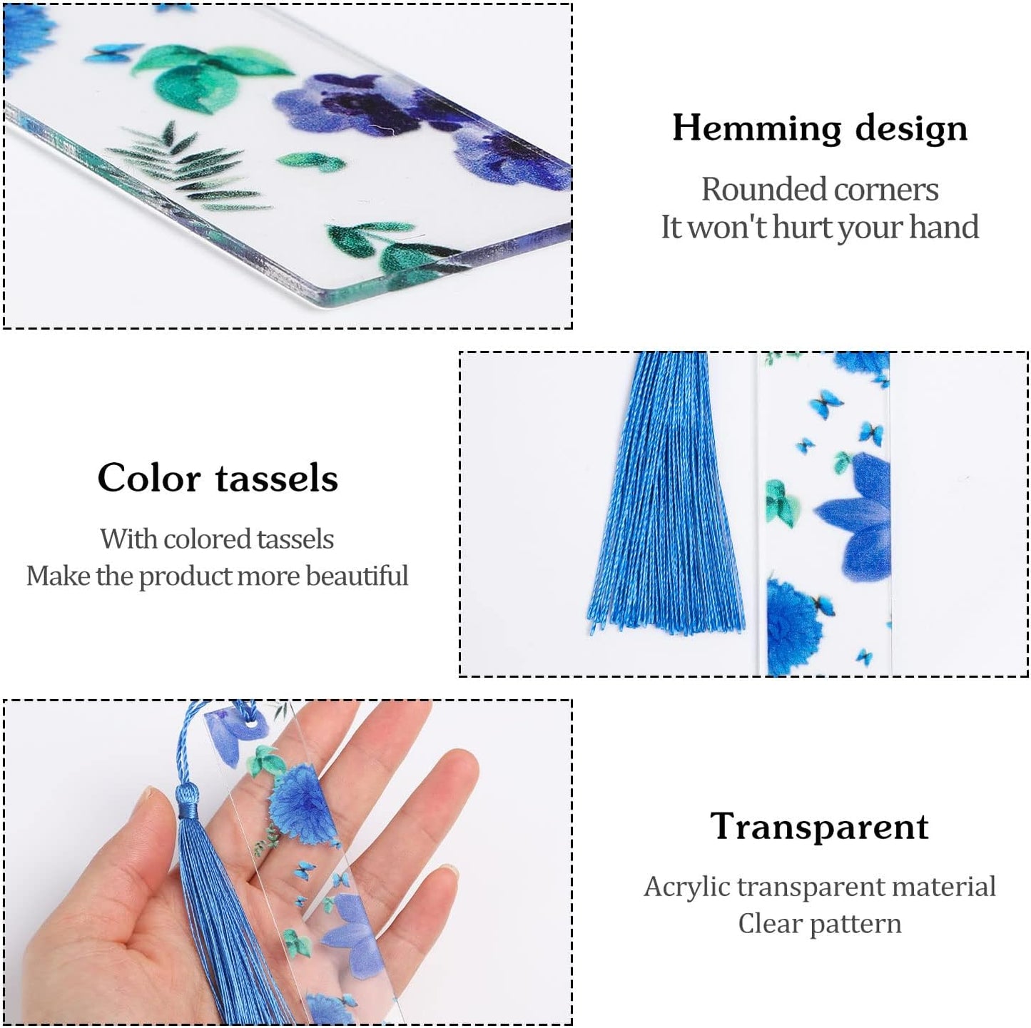 10Pcs Flower Resin Bookmark Transparent Floral Bookmarks for Women Cute Bookmarks Flower Page Marker with Tassels, Gifts for Book Lovers, Women, Kids