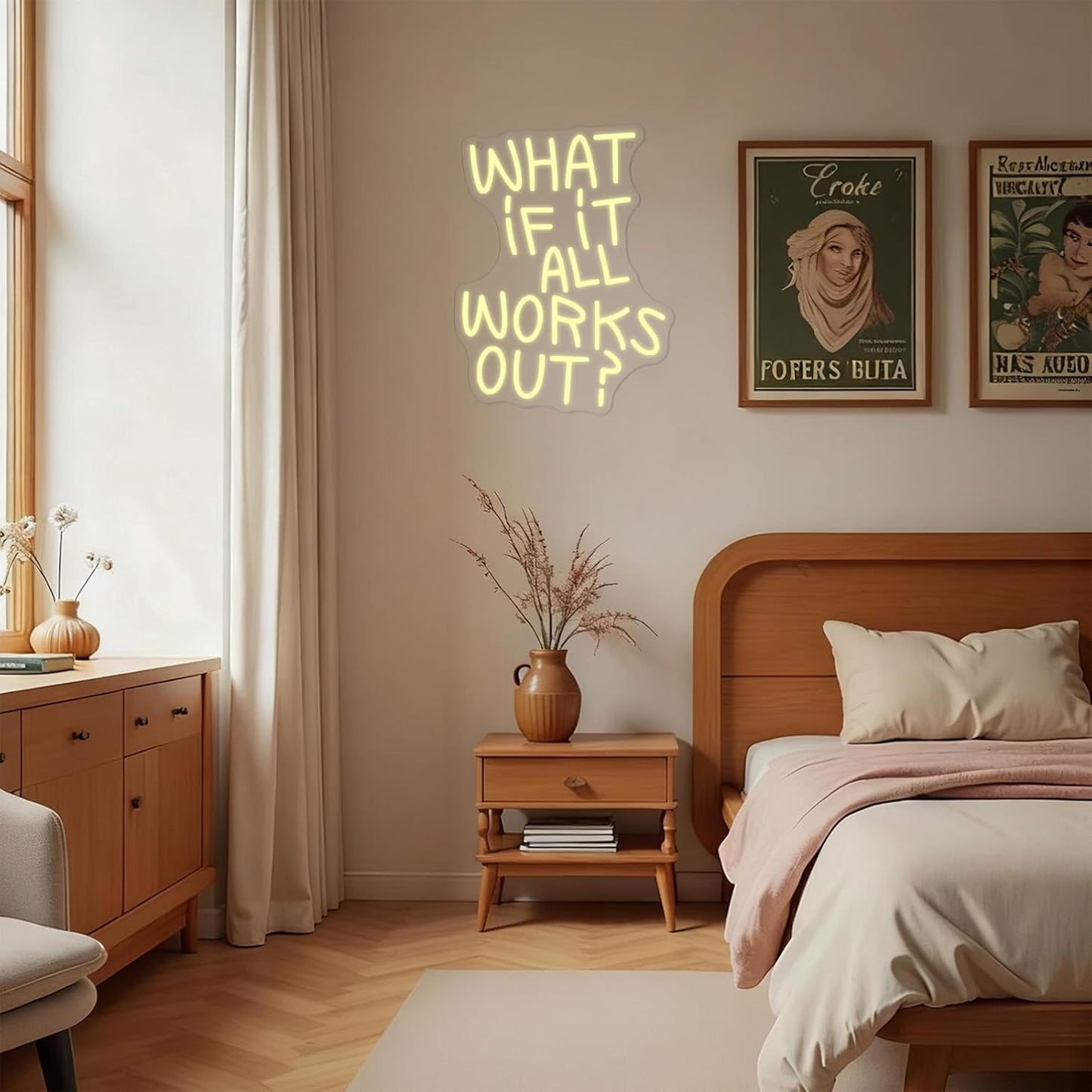 What If It All Works Out Neon Signs for Wall Decor,Dimmable LED Light Up Signs,Positive Affirming Quote Neon Light for Home Bedroom Dorm Wall Art