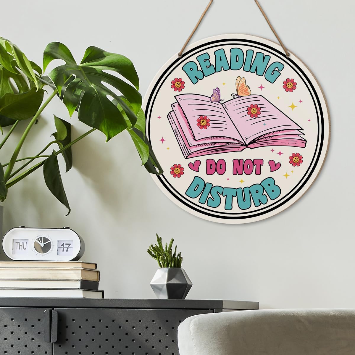 Reading Do Not Disturb Wooden Sign Wall Decor, Book Lover Wood Hanging Sign Decorations for Home Bedroom Reading Room Library, Book Lovers Gifts for Women Men