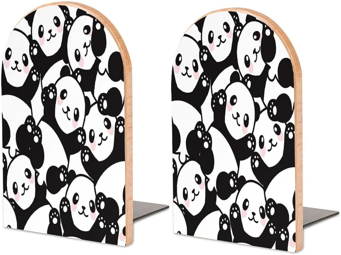 Panda Wooden Bookend Non-Slip Book Ends Heavy Duty Book Stopper with Metal Base Books Holderd Decorative Bookends Stands Firmly for Office Supplies