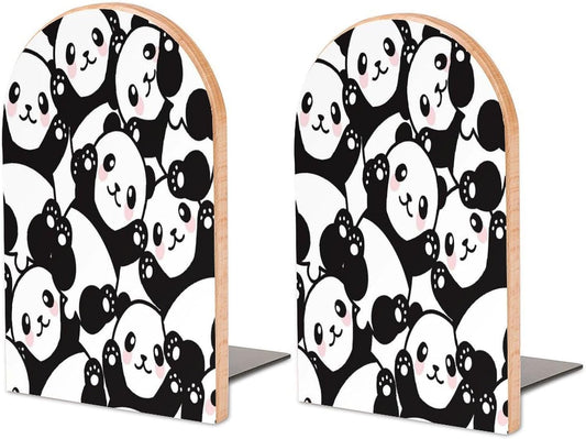 Panda Wooden Bookend Non-Slip Book Ends Heavy Duty Book Stopper with Metal Base Books Holderd Decorative Bookends Stands Firmly for Office Supplies