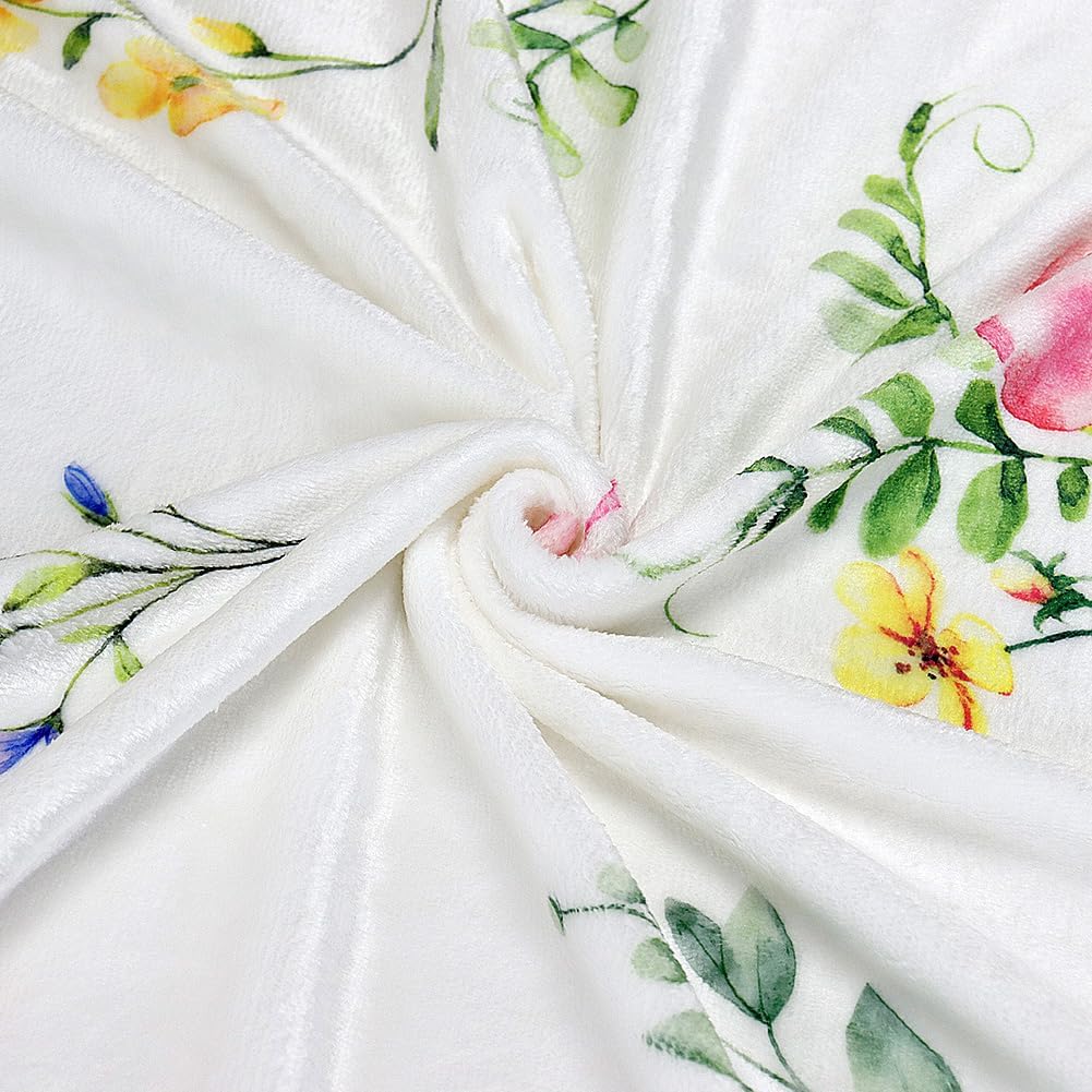 Colorful Wildflowers Throw Blanket Botanical Plant Bed Blanket Watercolor Floral Flower Blankets Soft Flannel Fleece Throw Blanket Boho Cozy Fluffy Plush Blankets 60" X 80"
