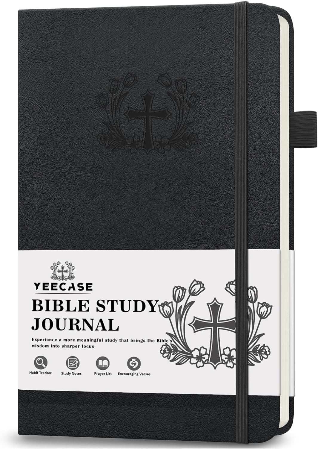 Bible Study Journal, Church Bible Prayer Journal, Study Scripture Notebook for Note Taking Reflection, Based Religious Gifts and Bible Study Supplies (Black)