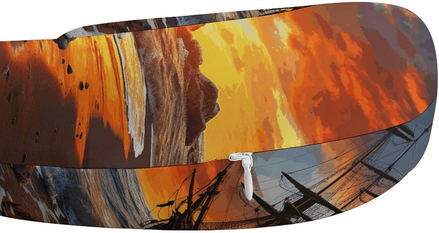 Pirate Ship in The Sunset Neck Pillow Memory Foam U Shaped Pillows Portable Pillows for Shoulder Travel Head Support Pillow with Concealed Zipper for Airplane Car Home Office