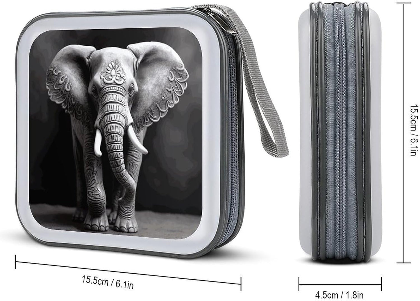 Gray Elephant CD Case 40 Capacity Case Zipper CD Collection Bag with Handles Cover DVD Storage Hard Plastic DVD Disc Cases Storage Binder for Car Home Office Travel