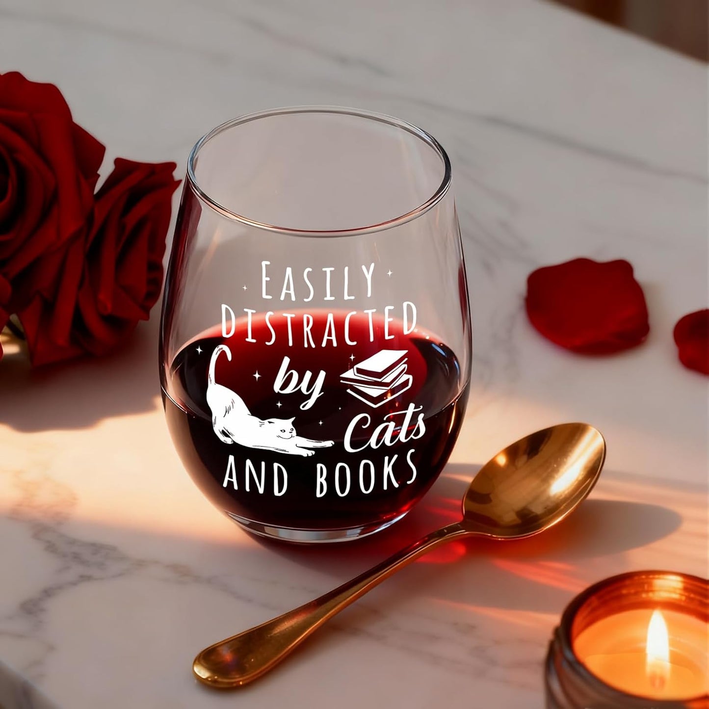Bookish Wine Glass Gifts for Women Cat Book Lovers, Easily Distracted By Cat And Books glass, Funny 15oz Wine Glasses Birthday Christmas Reading day Gift for Her, Him, Readers, Bookworm, Librarians-48
